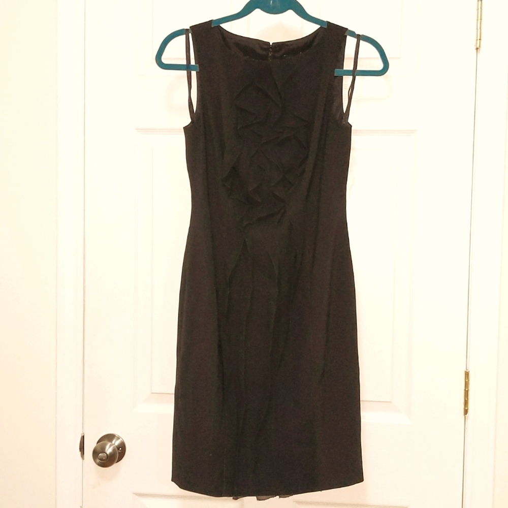 Black Ruffle-Front Ann Taylor Sheath Dress, 0